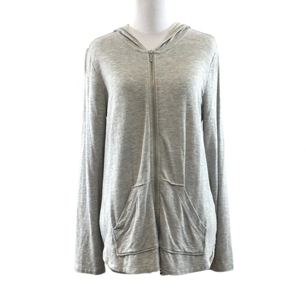 Zenergy By Chico's Gray Zip Up Hoodie Womens 0 Small Striped Panel Black